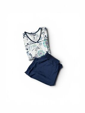 Floral V-Neck Top and Navy Scrub Pants Set